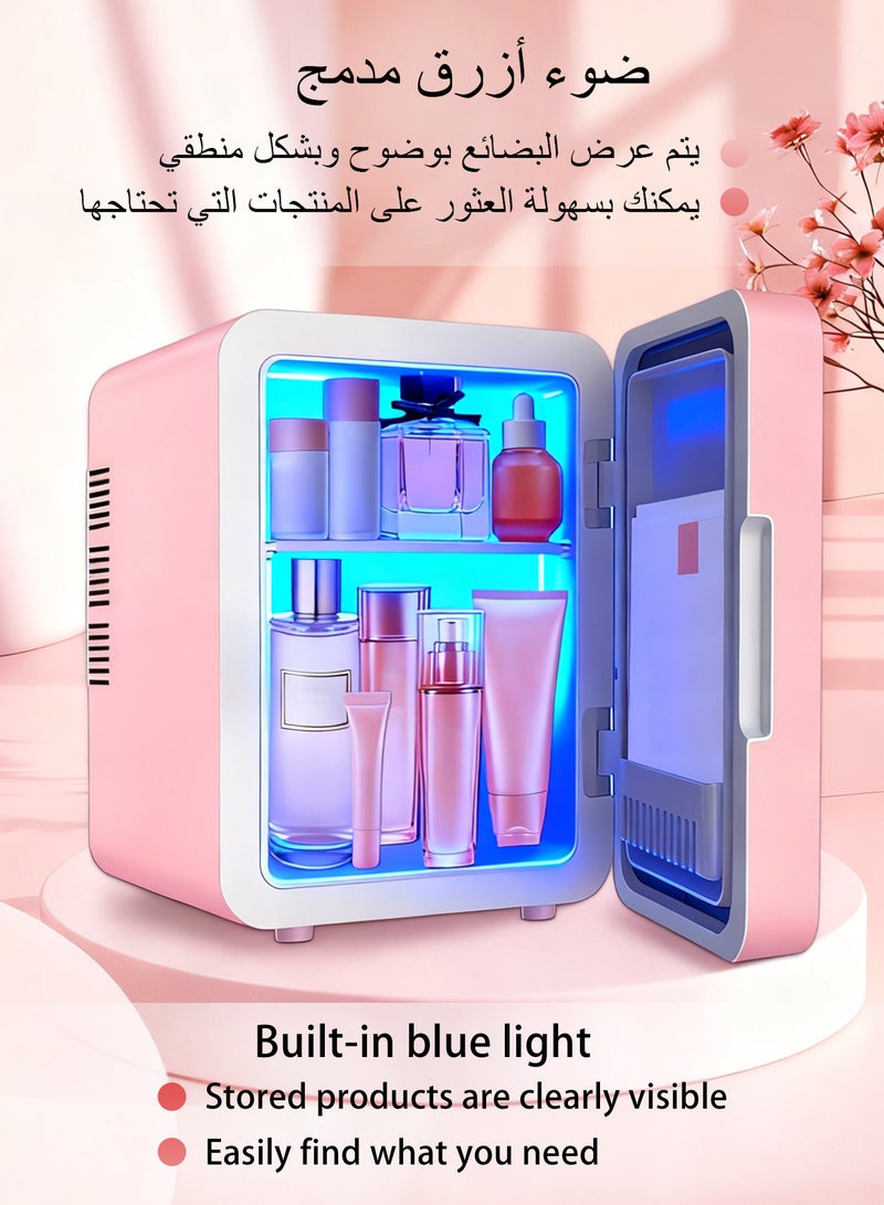 WAMIT Mini Fridge with Dimmable LED Mirror Cooler and Warmer 6L Mini Fridge for Refrigerating Makeup Skincare and Food for Bedroom Office and Car (Pink) - Image 2